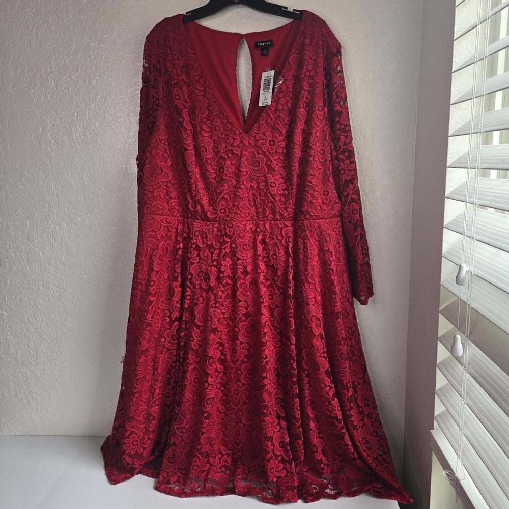 Torrid Elegant Red Long Sleeve Lace Dress